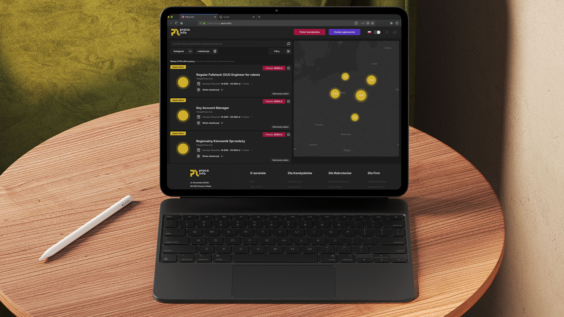 Praca.Info — strona główna serwisu rekrutacyjnego z podziałem na ścieżki pracodawcy i kandydata